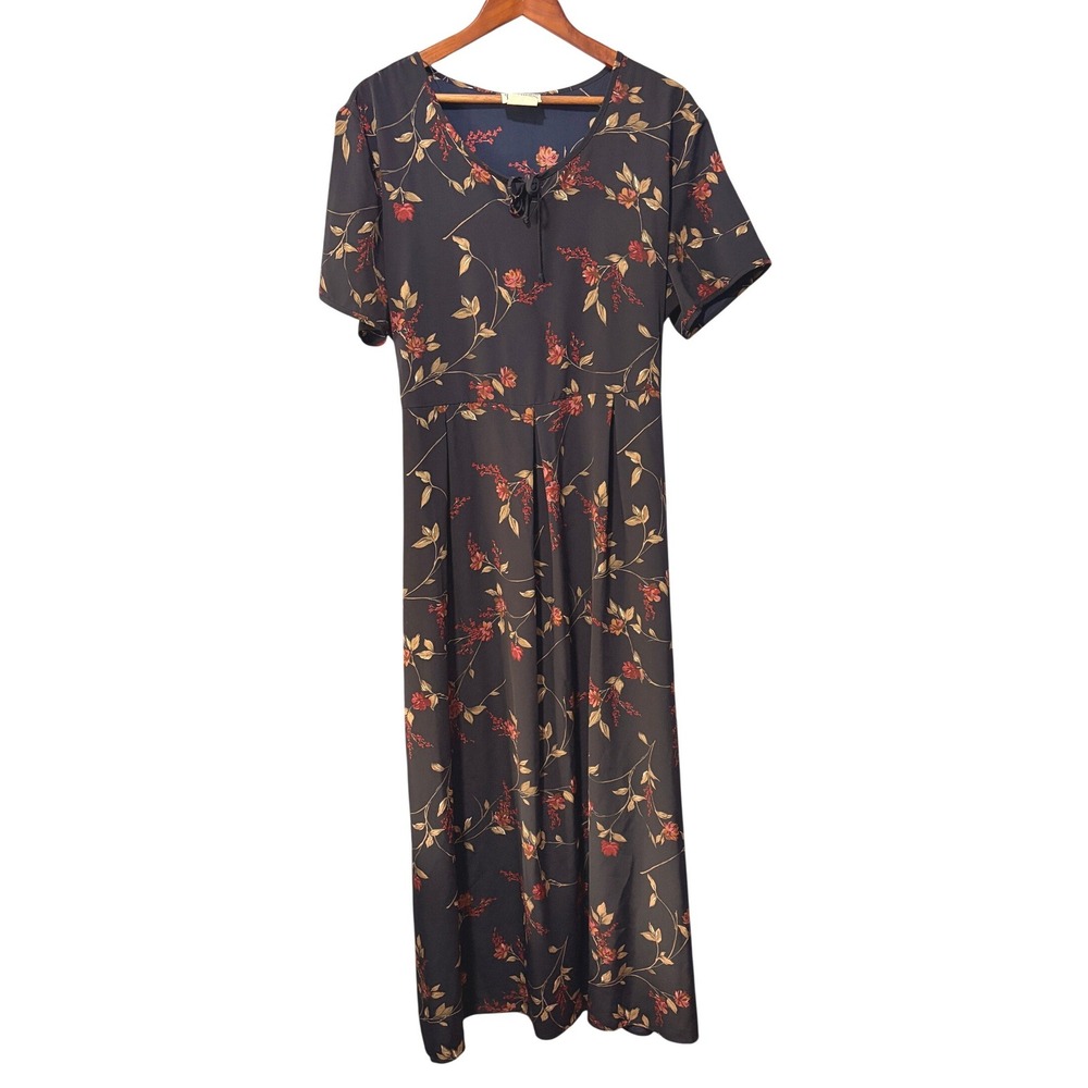 Northern Traditions Vintage Floral Maxi Dress Navy Blue Short Sleeve Size 18
